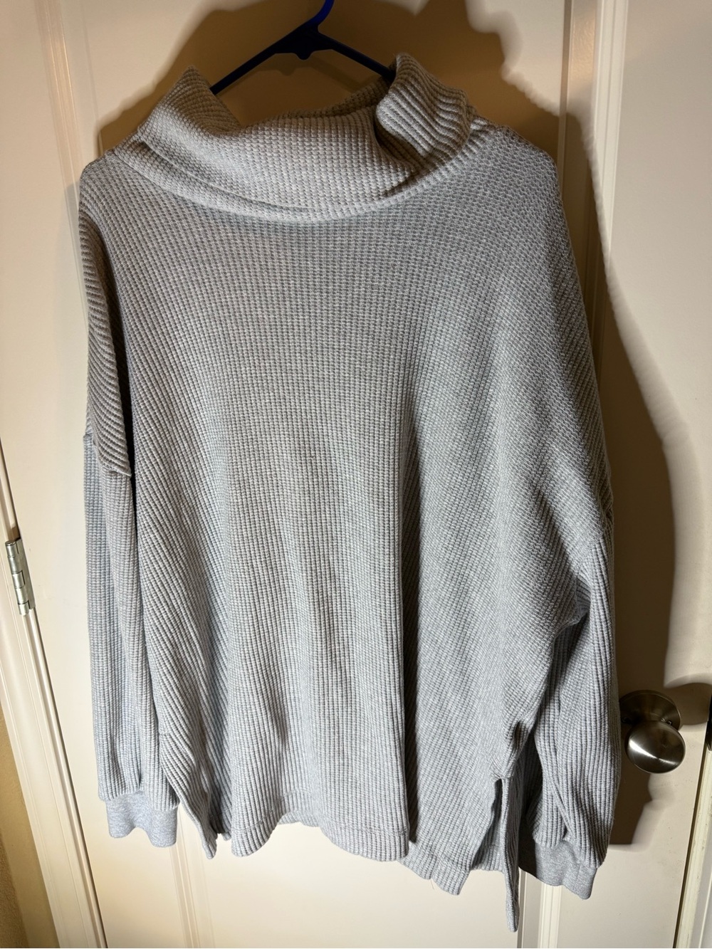 Gap Light Gray Waffle Knit Cowl Neck Tunic Sweater XXL Oversized Cozy